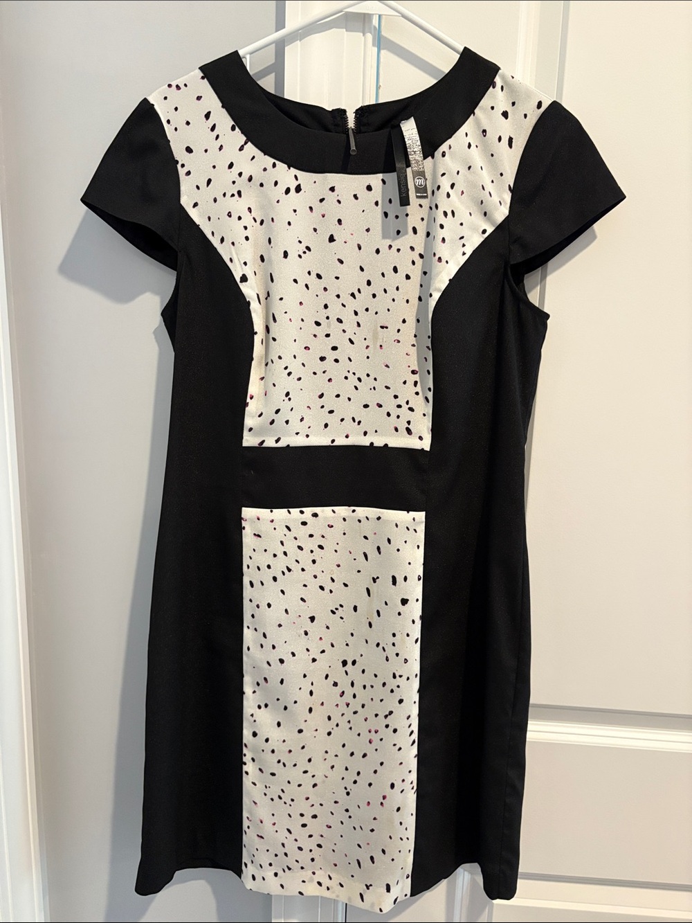 Kensie Black and White Midi Dress with Speckled Print